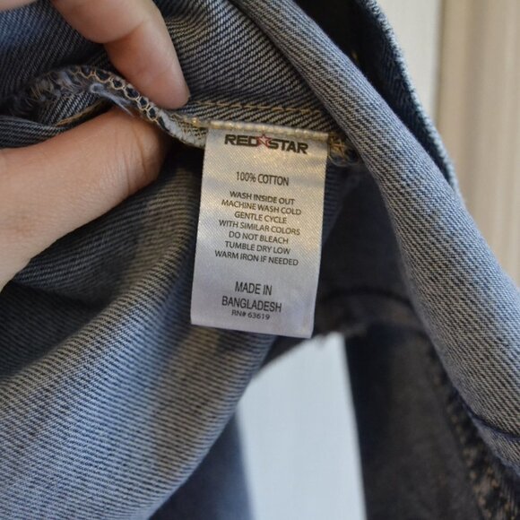 Red Star Cropped Raw Hem Medium Wash Denim Jean Jacket NWtT - Picture 8 of 10